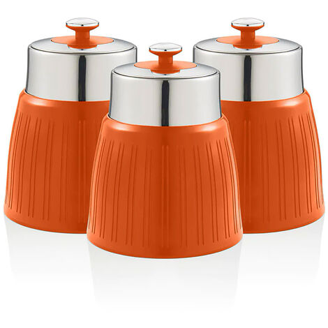 SWAN SWKA1024ON Retro Set 3 Boîtes de Rangement Cuisine 1,2L Hermétiques pour Pâtes Riz, Vintage Orange (1/3)