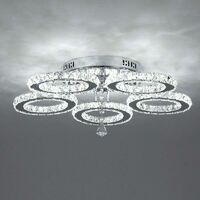 Luxury Crystal 5 Rings Chandelier Modern 50W Led Ceiling Pendant Lamp for Living Room ,Cool White