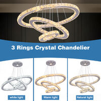 Modern LED Pendant Lights Crystal Chandelier Ceiling Lamp 3Ring 60x40x20cm for Living Room Light ,3 Colors changeable light