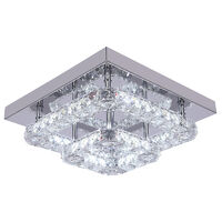 Modern Crystal Ceiling Light, 2-Square Chandelier Lamp 3 Color Changeable LED Flush Mount Crystal Pendant Lighting