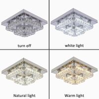 Modern Crystal Ceiling Light, 2-Square Chandelier Lamp 3 Color Changeable LED Flush Mount Crystal Pendant Lighting