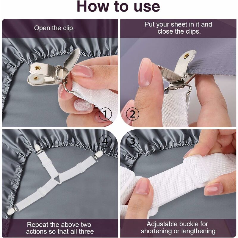 Clip per Cinghia di Fissaggio per Lenzuolo Elastico Triangolare Regolabile 4 Pezzi per Lenzuolo CMOISO Clip per Lenzuola Nero Elastici per Lenzuola Fodera per Materasso Cuscino per Divano 
