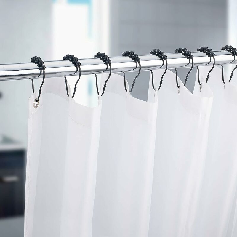 12 pezzi JLySHOP colore: Nero in acciaio inossidabile Ganci per tenda da doccia con sfere in metallo lucidato 