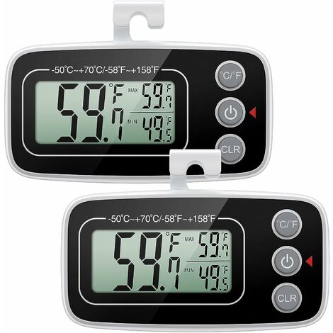 MAGT Cucina Grande frigorifero LCD Frigorifero Congelatore 3 pulsanti Termometro digitale con supporto/gancio regolabili Termometro congelatore termometro per frigorifero 