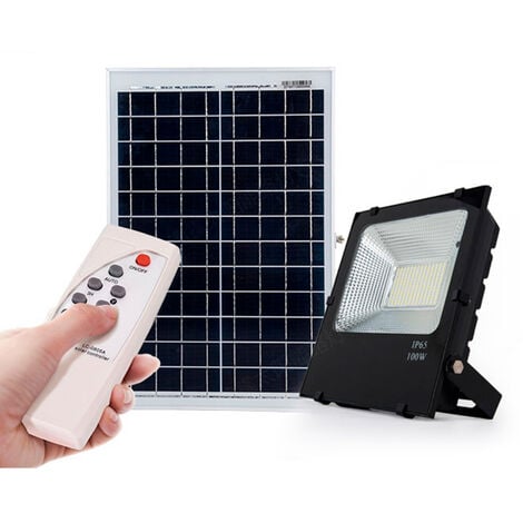 Greenice - LED Floodlight 200W 20.000Lm 4000oK Solar Sensor 200W + Remote Control Panel 6V/30W