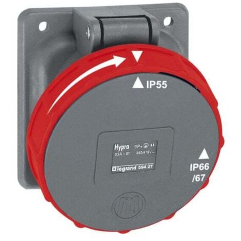 prise tableau 63 ampères 3p+t ip55 rouge - legrand hypra 059427