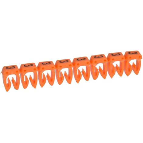 1200 Repères CAB 3 pour filerie 0,5mm² à 1,5mm² et blocs de jonction avec chiffre 3 orange LEGRAND 038213