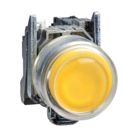 bouton poussoir - capuchonné - affleurant - 1 no - jaune - complet - schneider xb4bp51 (1/3)