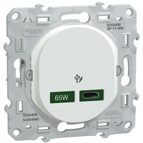 Schneider Electric – Chargeur USB-C 65W – Protocole PD – Compatible Qualcomm QC3.0 – Installation facile avec bornes automatiques – S320406