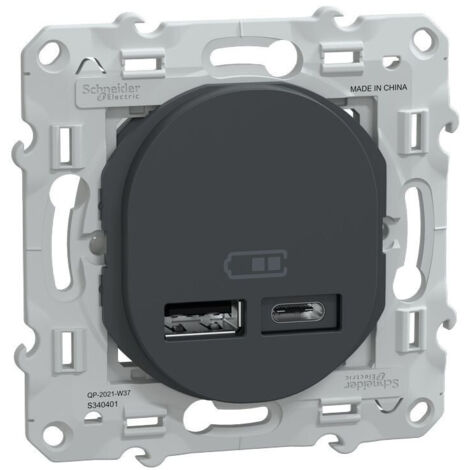 Schneider Electric – Chargeur USB type A+A 12W anthracite – Pour appareils compatibles – S340401 (1/7)
