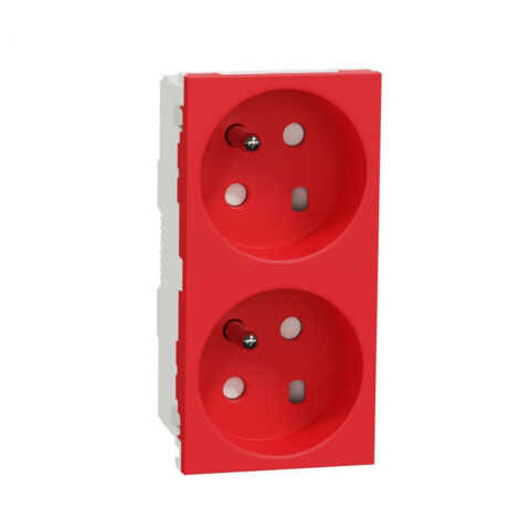 prise de courant - 2 x 2p+t - 45d - bornes auto - détrompage - rouge schneider electric nu306103 (1/4)