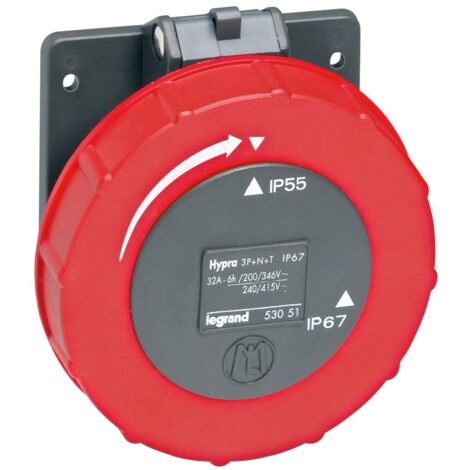 prise tableau 32 ampères 3p+n+t ip55 rouge - legrand hypra 53051