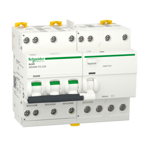 Schneider Electric – Disjoncteur différentiel 3P+N C 20A 10kA 300mA AC – Protection contre courants de fuite – Installation sur rail DIN