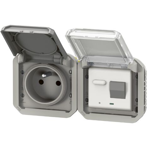 prise de courant - 2p+t - avec différentiel - horizontale - gris - composable - legrand plexo 069567l