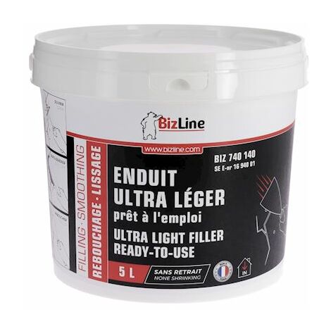 enduit de rebouchage et lissage - ultra léger - pret à l'emploi - 5 litres - bizline 740140