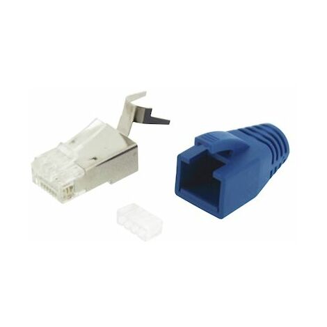 plug rj45 - cat6/ea - blindé - avec manchon - bleu - pour câble rigide - lot de 10 - gigamédia plugc6srigb