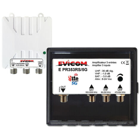 kit préamplificateur lte-5g - avec couplage sat et vhf - evicom ekev353rs5g
