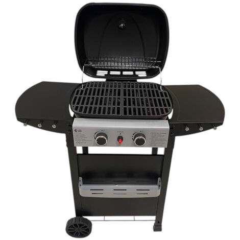 Marca – Barbecue a gas portatile 2 fuochi – Struttura in acciaio verniciato – Griglia in ghisa smaltata 42x36 cm – Potenza 5 kW (1/4)