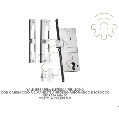 Yale serratura elettrica per legno  scatola mm 79 x 183 entrata 50 mm catenaccio a 2 madate a ritorno automatico scrocco