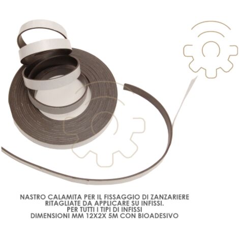 Nastro calamita con bioadesivo mm 12 x 2 lunghezza 5 mt per zanzariere tutti tipi infissi