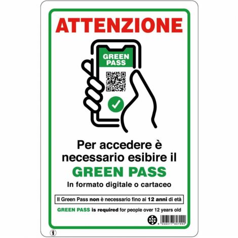 TARGA 20X30 "ESIBIRE GREEN PASS". Prezzo per 1 pezzo.