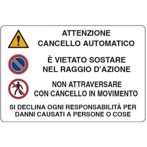 TARGA SEGNALETICA "ATTENZIONE CANCELLO AUTOMATICO". Prezzo per 1 pezzo.