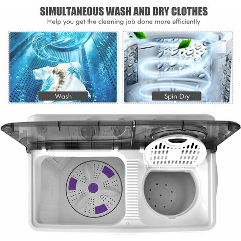 Gymax 26 lbs Twin Tub Laundry Washer Portable Semi-automatic Washing  Machine Gray 