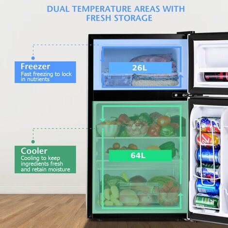 90L Compact Refrigerator Double Door Cooler Fridge Freestanding