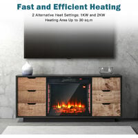 Recessed Electric Fireplace Adjustable 1000W/2000W Fireplace Heater Dual Control