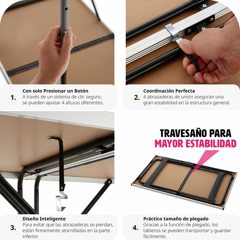 Mesa Plegable Regulable Aluminio – Spinit