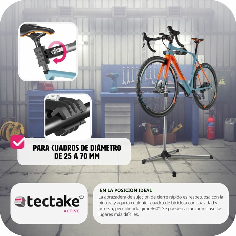  Soporte de reparación de bicicletas, soporte de taller de  reparación de bicicletas, plegable con bandeja de herramientas, altura  ajustable, extensible para reparación de bicicletas para todos los modelos  de bicicleta 
