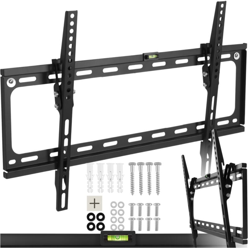 Soporte de pared para pantallas de 32-65“ (81-165cm) inclinable nivel de aire - soporte para pantalla VESA, base para monitor plano de televisión de acero, soporte para monitores de ordenador