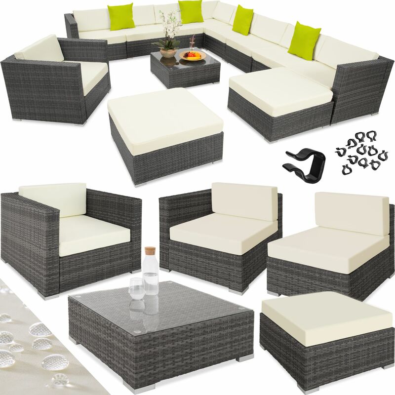 Conjunto De Tectake las vegas gris poli 75x75x38 cm mueble exterior cojines y fundas asientos estructura