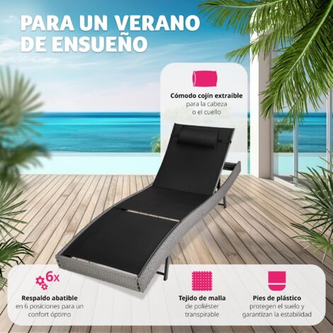 Tumbona Jardín 2 Plazas Con Mesa - Ratán PE, Negro, 208x55 Cm, Incluye Cojines