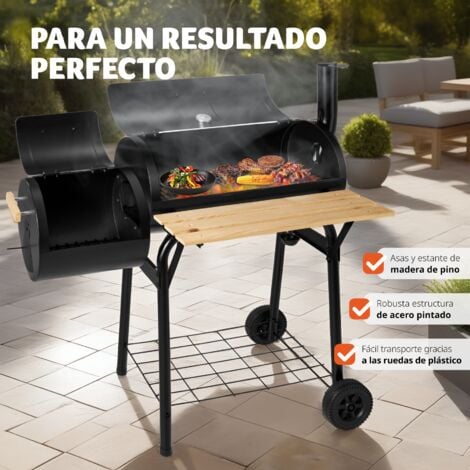 Grill barbacoa para carbón con termómetro - barbacoa portátil con ruedas, barbacoa de carbón con estructura metálica, asador para parrilladas con termómetro