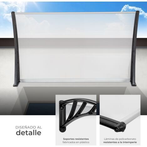 Marquesina transparente - toldo moderno para puertas de entrada, marquesina para ventanas exteriores con soportes laterales, marquesina para escaparates de policarbonato - 120 cm