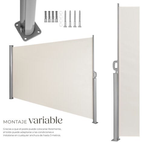 Toldo lateral extensible de aluminio con mecanismo enrollable - marquesina lateral para terraza, toldo extensible de jardín con enrollado automático, lona lateral enrollable para patio - 160 x 300 cm