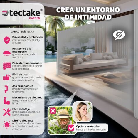 Toldo lateral extensible de aluminio con mecanismo enrollable - marquesina lateral para terraza, toldo extensible de jardín con enrollado automático, lona lateral enrollable para patio - 160 x 300 cm