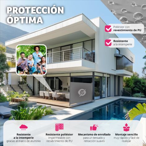 Toldo lateral extensible de aluminio con mecanismo enrollable - marquesina lateral para terraza, toldo extensible de jardín con enrollado automático, lona lateral enrollable para patio - 160 x 300 cm