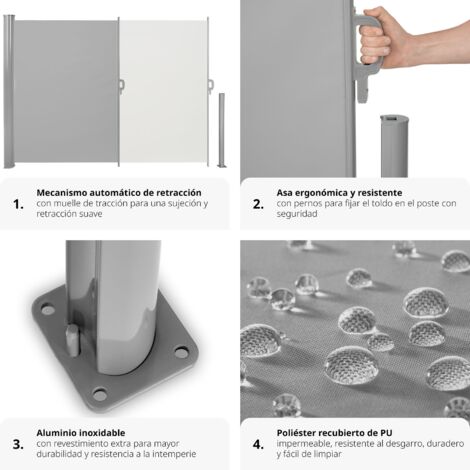 Toldo lateral extensible de aluminio con mecanismo enrollable - marquesina lateral para terraza, toldo extensible de jardín con enrollado automático, lona lateral enrollable para patio - 160 x 300 cm