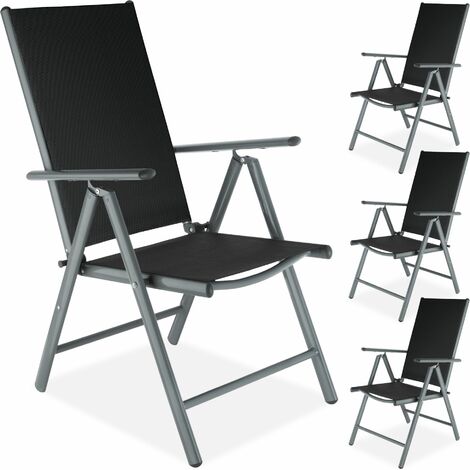 4 sillas de jardín de aluminio - mueble de terraza plegable, silla con estructura de aluminio y malla sintética, asiento reclinable transpirable - negro/antracita