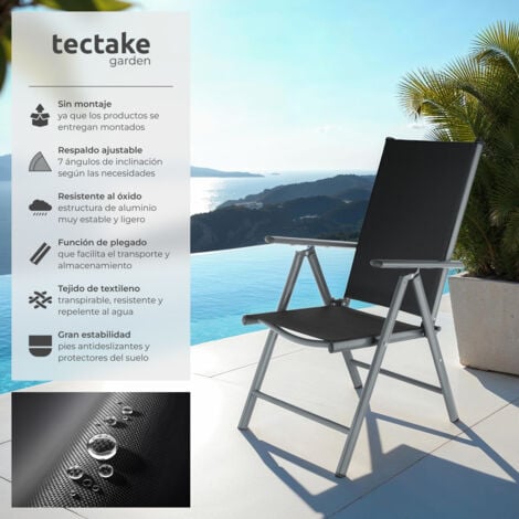 2 sillas de jardín plegables de aluminio - mueble de terraza plegable, silla con estructura de aluminio y malla sintética, asiento reclinable transpirable
