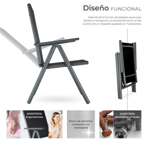 2 sillas de jardín plegables de aluminio - mueble de terraza plegable, silla con estructura de aluminio y malla sintética, asiento reclinable transpirable