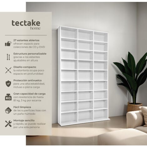 Estantería Christel 180x102x23,5cm - estantería de madera para DVD, mueble para CDs con pared posterior estable, estantes de almacenamiento para salón