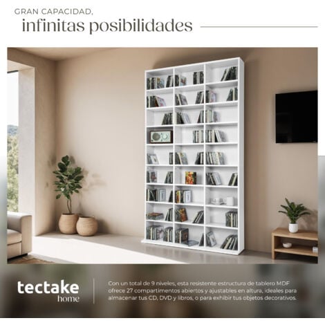 Estantería Christel 180x102x23,5cm - estantería de madera para DVD, mueble para CDs con pared posterior estable, estantes de almacenamiento para salón