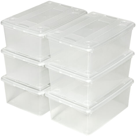 8 sets de 6 cajas de almacenaje 33x23x12cm - cajas organizadoras con tapa, pack cajas apilables para ordenar y calzado, contenedor para zapatos