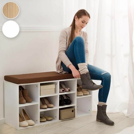 Zapatero con banco 103,5x48x30cm - mueble zapatero de madera, baldas encajables ajustables con asiento acolchado, estructura para guardar zapatos