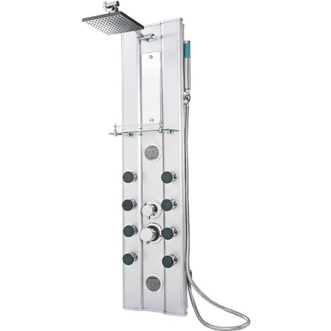 Columna de ducha con 10 jets de hidromasaje - columna de baño moderna con flexo, columna de hidromasaje para cabina de ducha, conjunto de ducha con espejo - plata