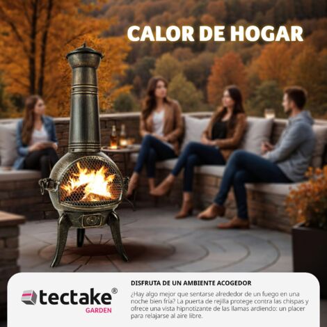 Estufa de leña de hierro fundido para terraza - calefacción a leña con chapa de acero, estufa con puerta de rejilla anti chispas, chimenea con válvula de ventilación