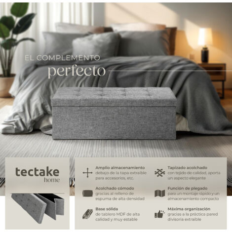 Banco-arcón plegable de poliéster con almacenamiento, 110 x 38 x 38 cm - taburete tipo puf plegable, asiento con espacio de almacenamiento, taburete de madera y textil